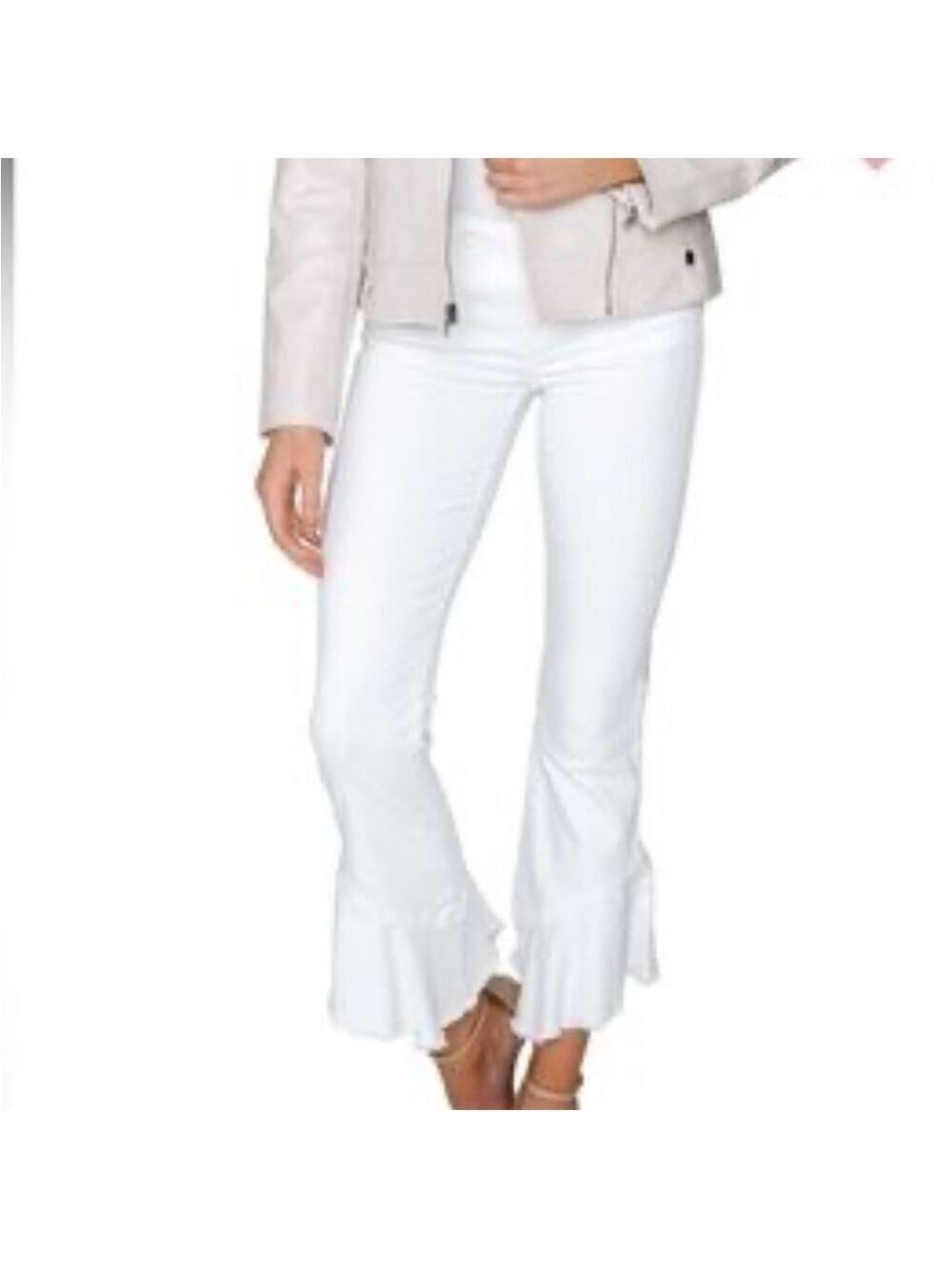 Pistola Marina flare flounce hem cropped Capri White Denim Jeans size 25 - Picture 1 of 8